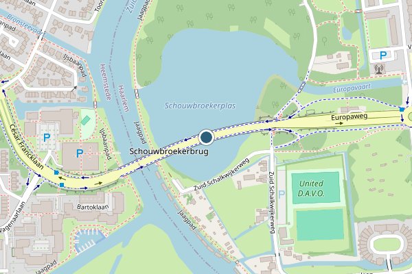 Politie-melding op Schouwbroekerbrug, Haarlem op 4 juli, kaart-overzicht