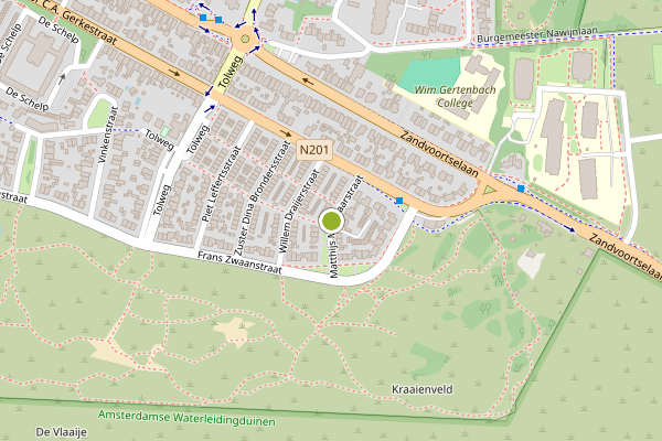 Ambulance-melding op Matthijs Molenaarstraat, Zandvoort op 4 juli, kaart-overzicht