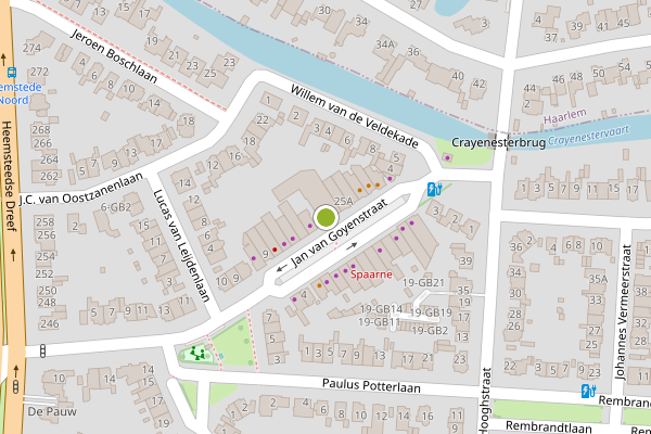 Ambulance-melding op Jan van Goyenstraat, Heemstede op 13 juli, kaart-overzicht