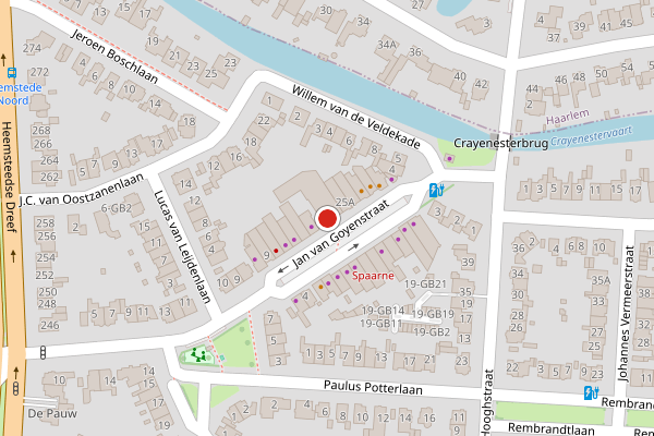 Brandweer-melding op Jan van Goyenstraat, Heemstede op 13 juli, kaart-overzicht