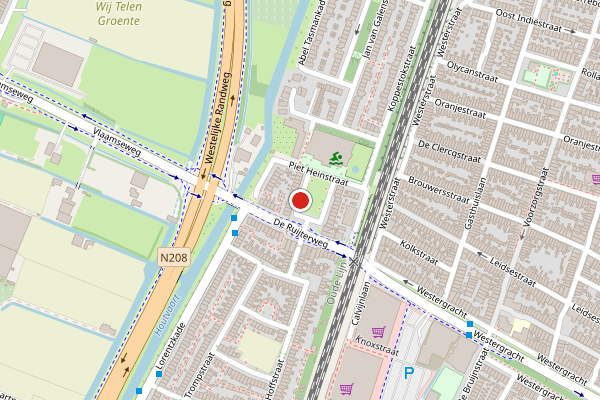 Brandweer-melding op De Ruijterplein, Haarlem op 27 juli, kaart-overzicht