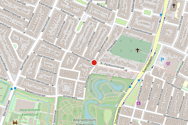 Brandweer-melding op Pijnboomstraat, Haarlem op 29 juli, kaart-overzicht
