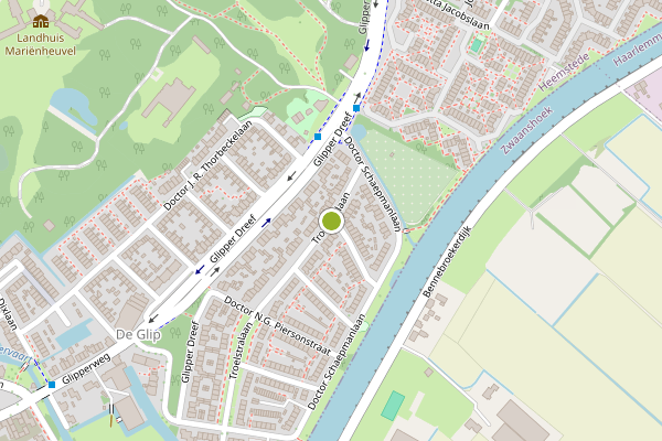 Ambulance-melding op Troelstralaan, Heemstede op 30 mei, kaart-overzicht