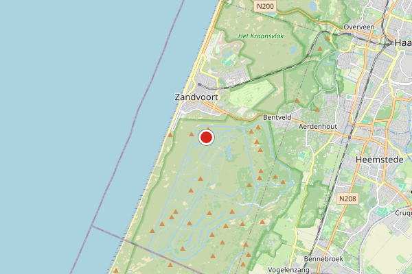 Brandweer-melding op Noordzee, Zandvoort op 30 mei, kaart-overzicht