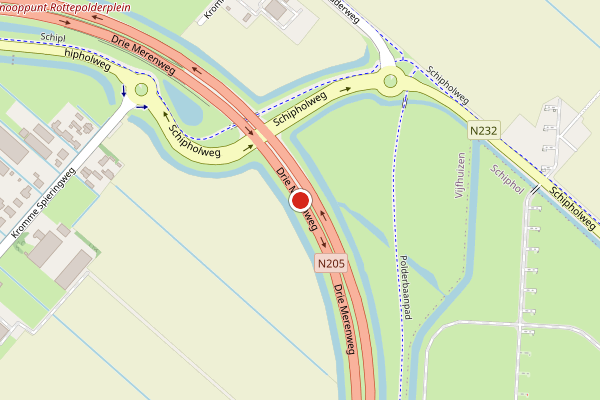 Brandweer-melding op Drie Merenweg, Vijfhuizen op 6 juni, kaart-overzicht