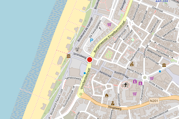 Brandweer-melding op Badhuisplein, Zandvoort op 9 juni, kaart-overzicht