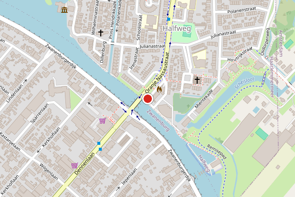 Brandweer-melding op Beatrixstraat, Halfweg op 12 juni, kaart-overzicht