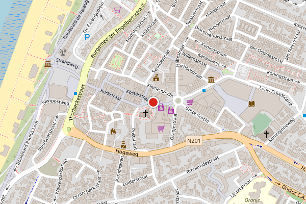 Brandweer-melding op Kerkplein, Zandvoort op 13 juni, kaart-overzicht