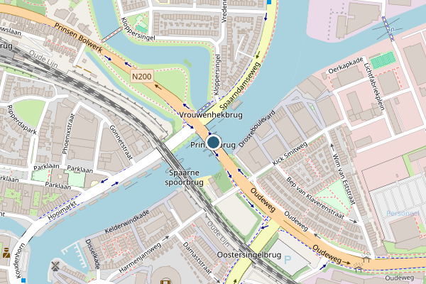 Politie-melding op Prinsenbrug, Haarlem op 15 juni, kaart-overzicht