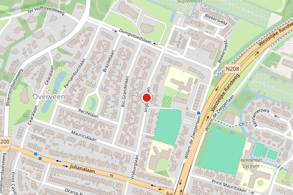 Brandweer-melding op Vrijburglaan, Overveen op 17 juni, kaart-overzicht