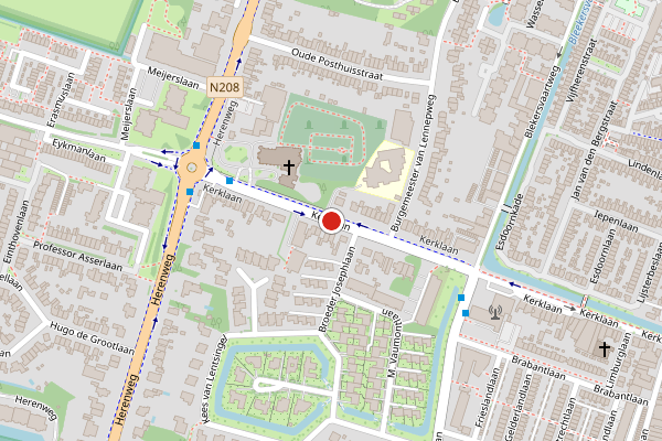 Brandweer-melding op Kerklaan, Heemstede op 22 juni, kaart-overzicht