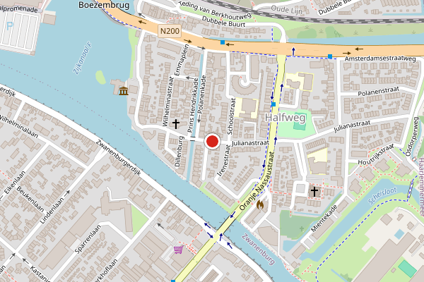 Brandweer-melding op Julianastraat, Halfweg op 22 juni, kaart-overzicht