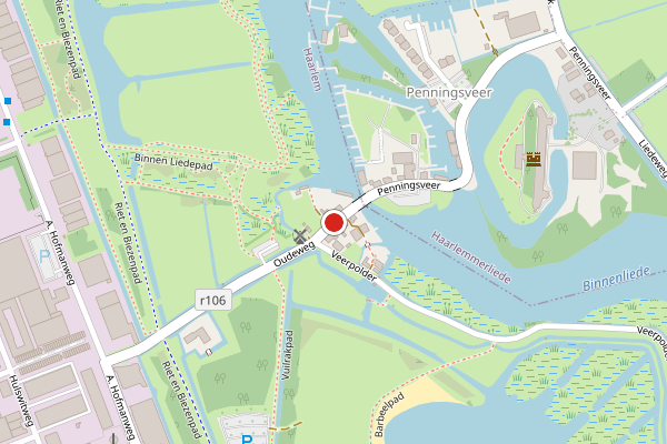 Brandweer-melding op Penningsveer, Haarlem op 23 juni, kaart-overzicht